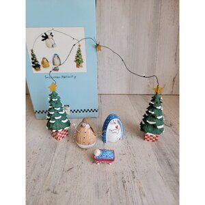 Jolly follies snowman nativity scene religious Xmas decor set Sandi Gore evans